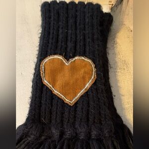 Black Knit Scarf and Mittens with Heart Patch